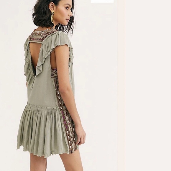 Free People Day Glow Embroidered Mini Dress in Spanish Moss combo size large - Picture 15 of 15